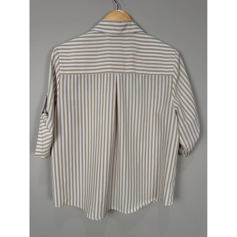 Yves St Clair Petites‎ Womens Striped Button Up Roll Tab Sleeve Shirt Top 14P